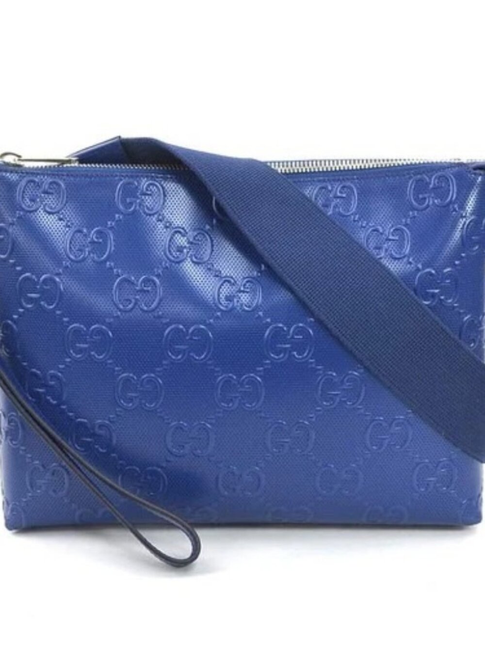 Auth GUCCI GG Embossed Crossbody Shoulder Bag Clutch Bag Blue Leather - e60493a